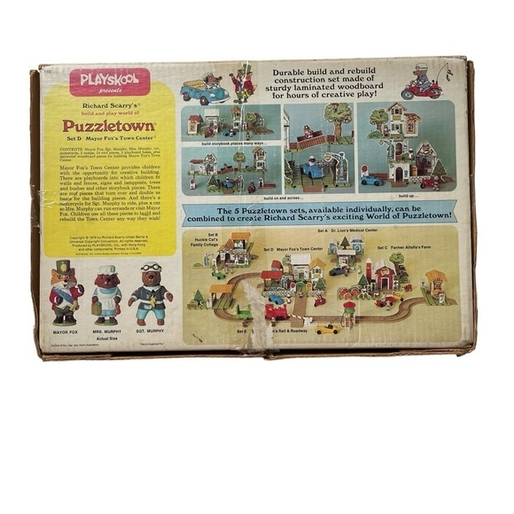 PLAYSKOOL RICHARD SCARRY'S PUZZLETOWN SET D MAYOR FOX'S TOWN CENTER 1976 - Picture 2 of 10